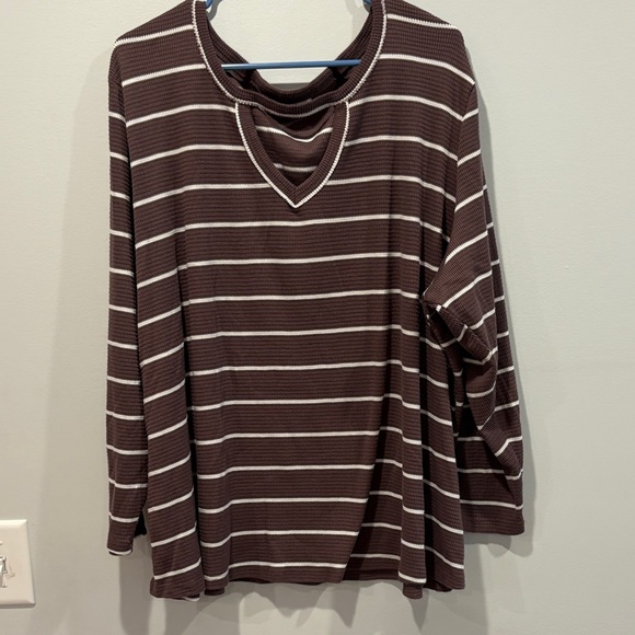 Maurices Brown and White Striped Long Sleeve Top - Picture 1 of 6